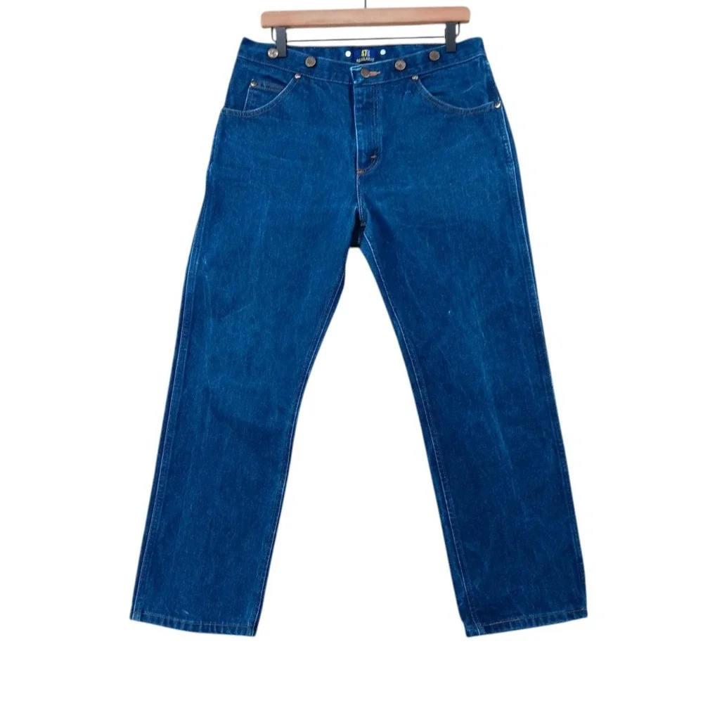 Wrangler 47MWZ Jeans Mens 32x28 (Tag 34x30) Blue Regular Fit Suspender Buttons